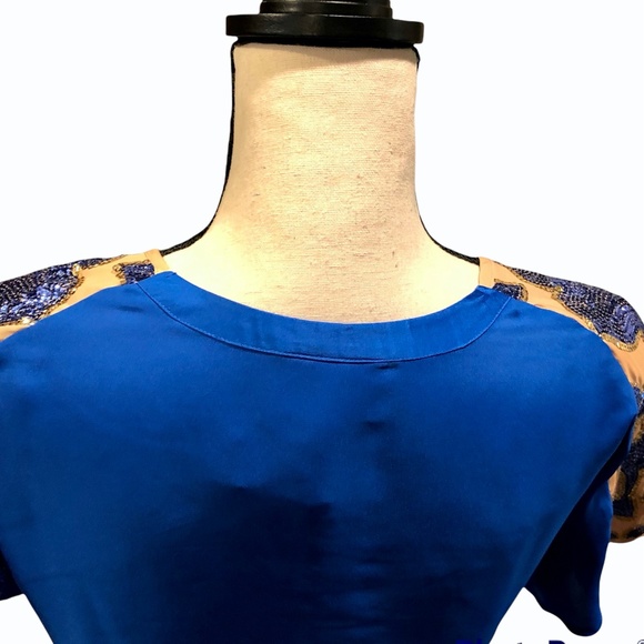 TRACY REESE NEIMAN MARCUS FOR TARGET BEIGE & ROYAL BLUE SEQUIN TOP - Picture 7 of 16